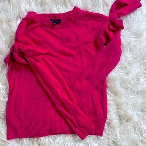 Hot pink sweater with bows on shoulders